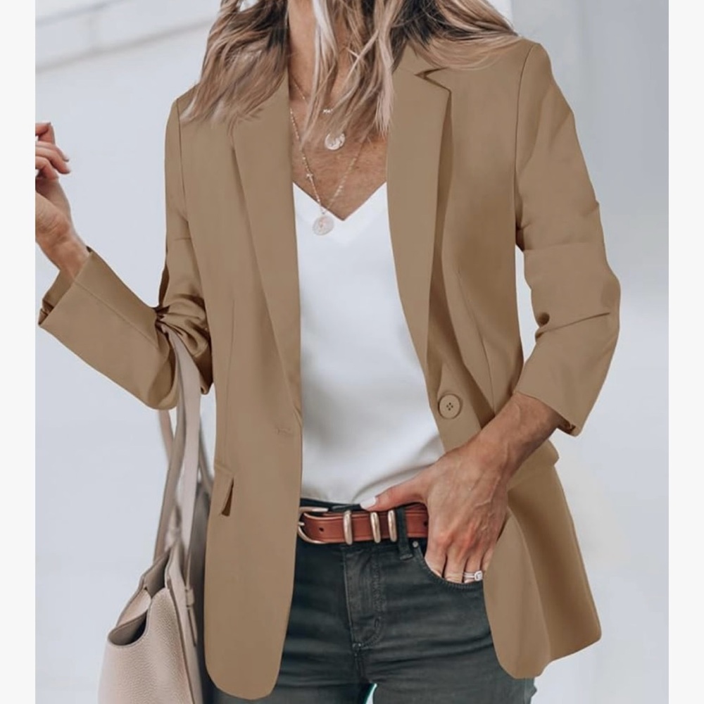 Classic Tan Women's Blazer - Tailored Suit Jacket